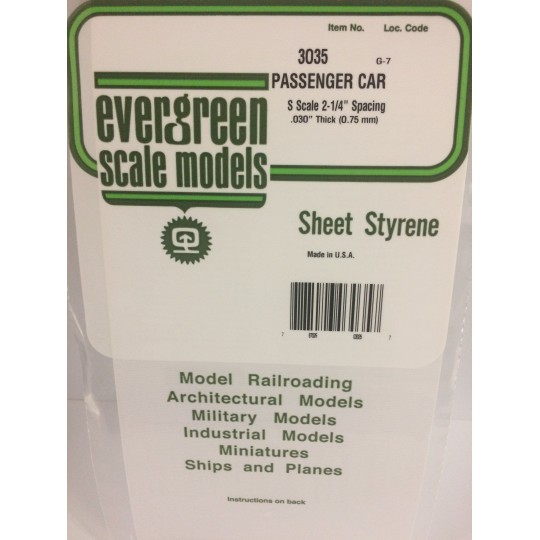 S1373035-Plaque rainurée flanc wagon voyageur 0.75x0.89x150x300mm Ref : 3035 - Evergreen