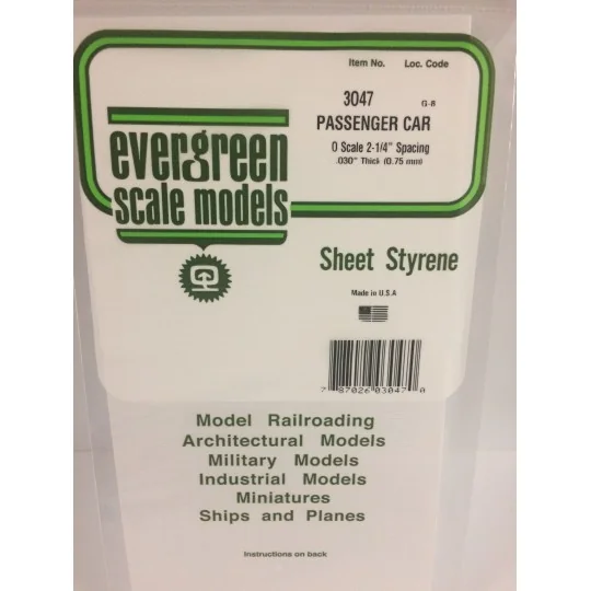 S1373047-Plaque rainurée flanc wagon voyageur 0.75x1.21x150x300mm Ref : 3047 - Evergreen - S1373047