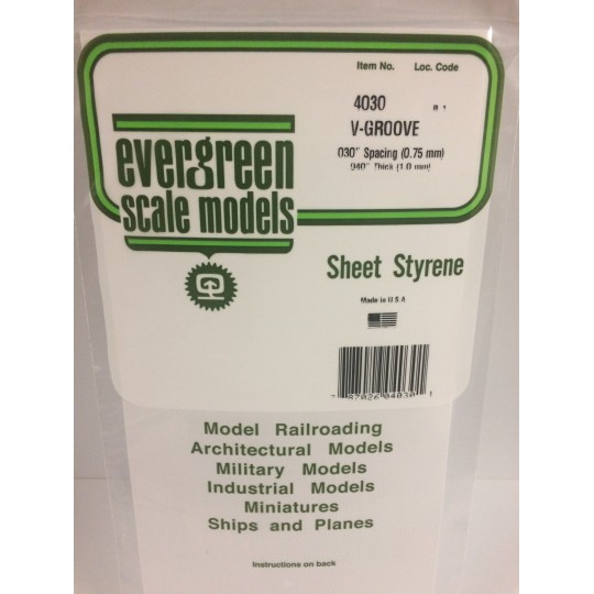 S1374030-Plaque rainurée en V 1.0x0.75x150x300mm Ref : 4030 - Evergreen - S1374030