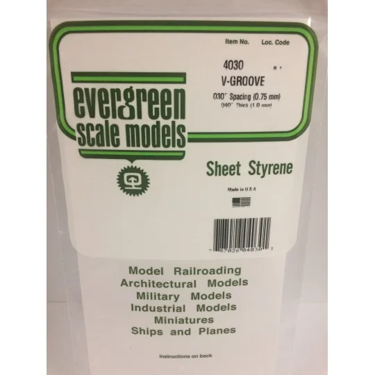 V-groove plate 1.0x0.75x150x300mm Ref: 4030 - Evergreen - S1374030 ... S1374030-V-groove plate 1.0x0.75x150x300mm Ref: 4030 - Evergreen - S1374030