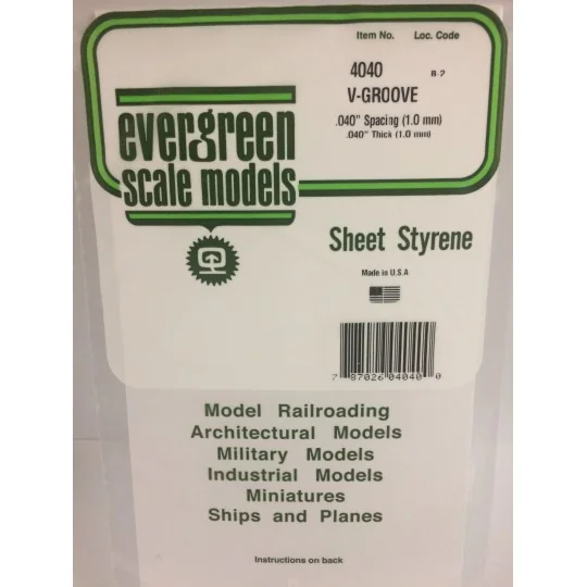 S1374040-Plaque rainurée en V 1.0x1.0x150x300mm Ref : 4040 - Evergreen - S1374040