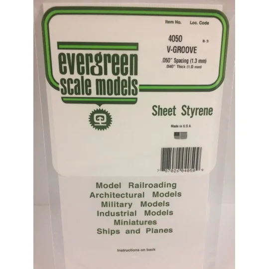 V-groove plate 1.0x1.3x150x300mm Ref: 4050 - Evergreen - S1374050 -... S1374050-V-groove plate 1.0x1.3x150x300mm Ref: 4050 - Evergreen - S1374050