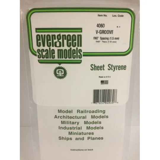 S1374060-Plaque rainurée en V 1.0x1.5x150x300mm Ref : 4060 - Evergreen - S1374060