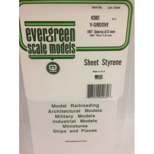 S1374080-V-grooved plate 1.0x2.0x150x300mm Ref: 4080 - Evergreen - S1374080