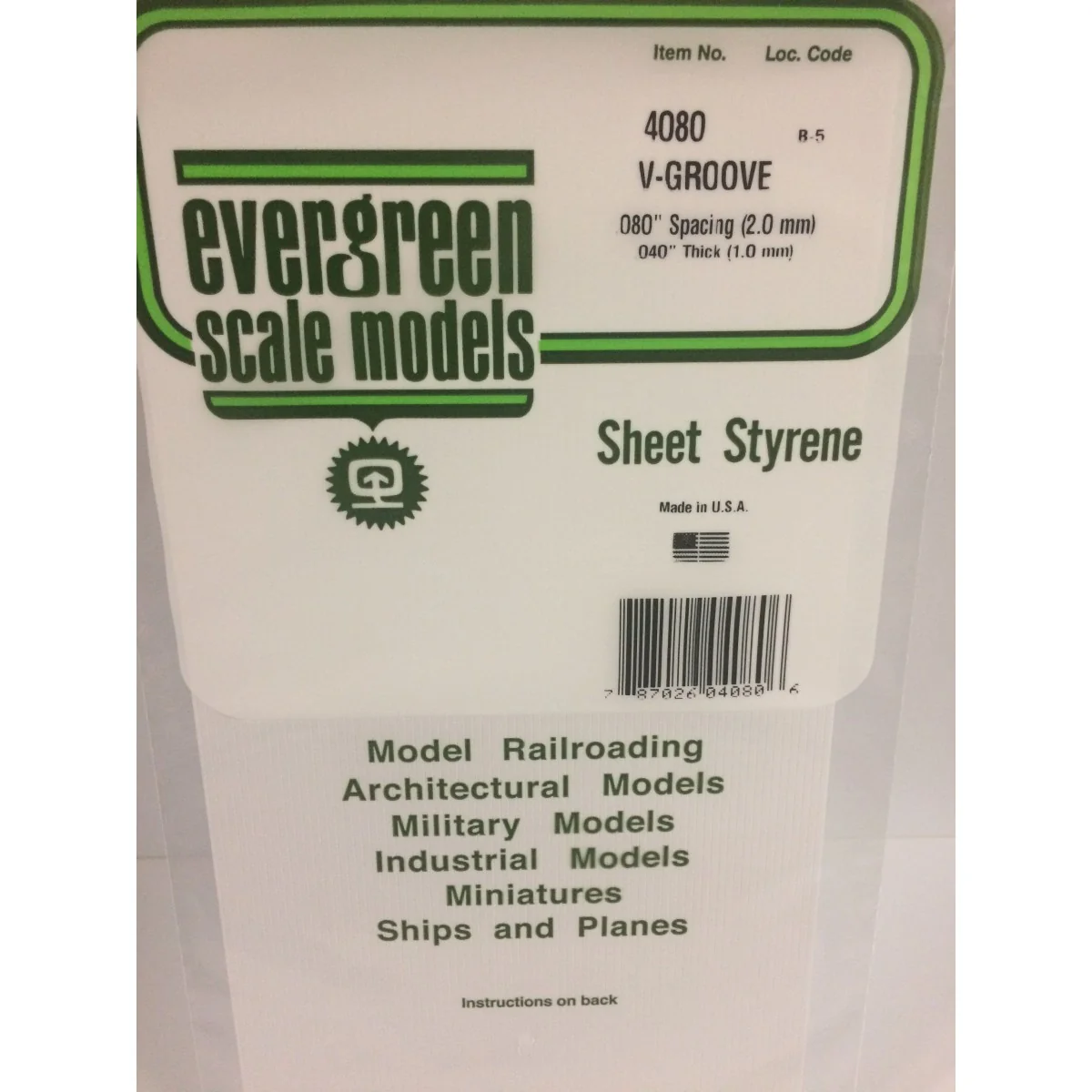V-grooved plate 1.0x2.0x150x300mm Ref: 4080 - Evergreen - S1374080