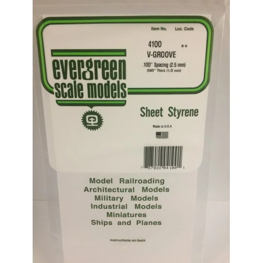 V-grooved plate 1.0x2.5x150x300mm Ref: 4100 - Evergreen - S1374100 ... S1374100-V-grooved plate 1.0x2.5x150x300mm Ref: 4100 - Evergreen - S1374100