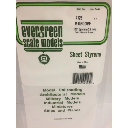 S1374125-Plaque rainurée en V 1.0x3.2x150x300mm Ref : 4125 - Evergreen - S1374125