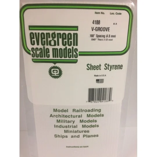 S1374188-V-groove plate 1.0x4.8x150x300mm Ref: 4188 - Evergreen - S1374188