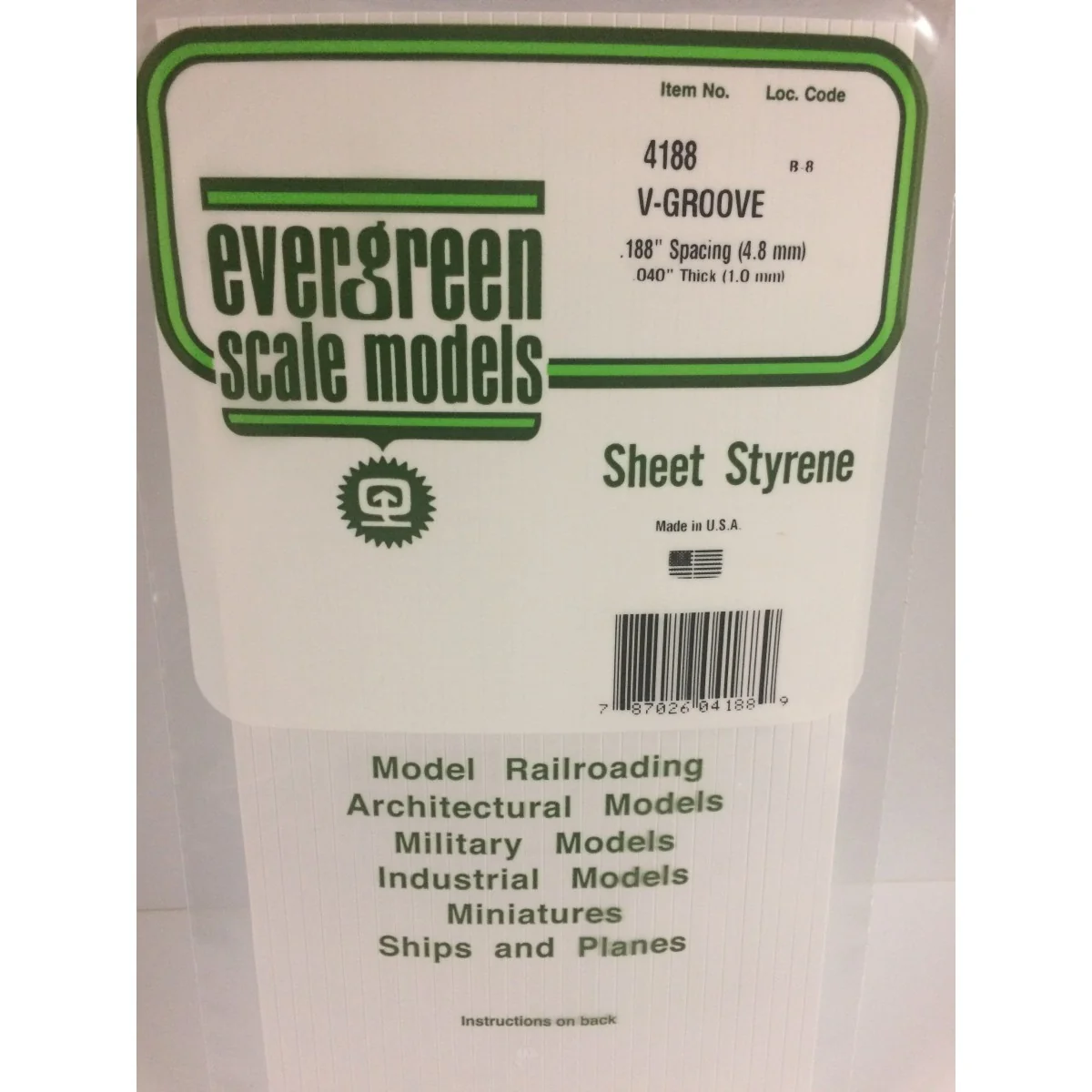 V-groove plate 1.0x4.8x150x300mm Ref: 4188 - Evergreen - S1374188