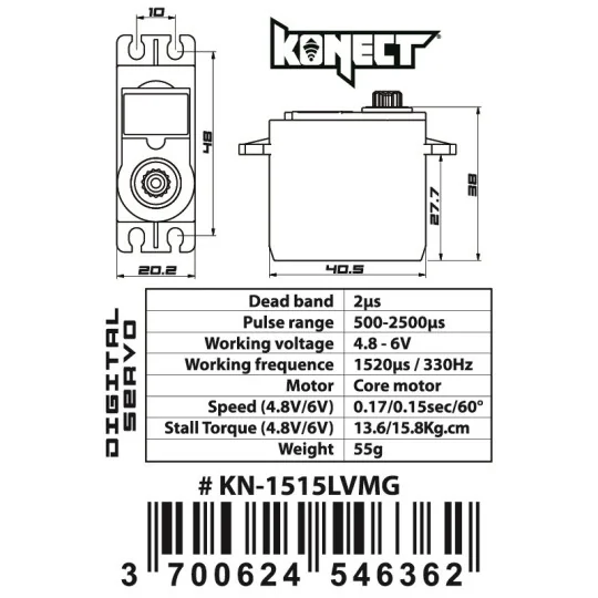 KN-1515LVMG-Servo 1515LVMG 15kg-0.15s Metal Sprockets Konect - KN-1515LVMG