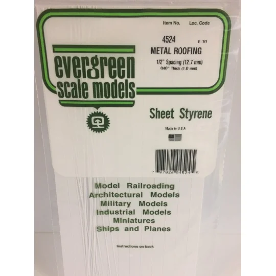 S1374524-Metal roof cladding panel 1.0x12.7x150x300mm Ref: 4524 - Evergreen - S1374524