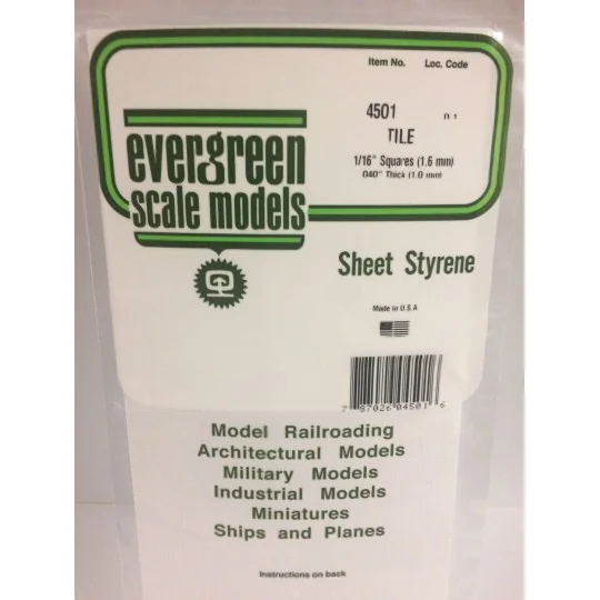 S1374501-Plaque quadrillée 1.0x1.6x150x300mm Ref : 4501 - Evergreen - S1374501