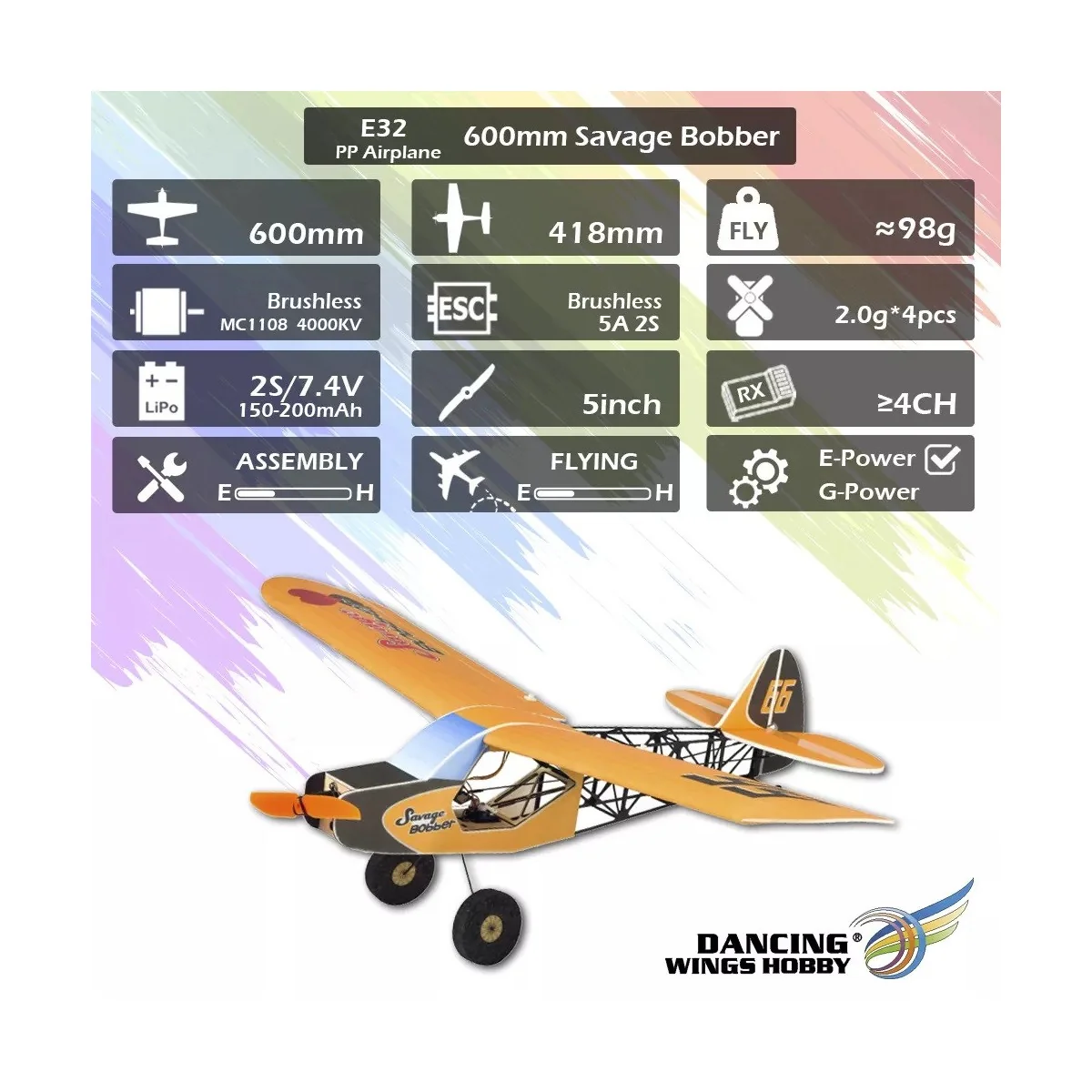 Savage Bobber 600mm E32 EPP Kit Only DW Hobby DW Hobby - Dancing Wings Hobby E3201 - 13