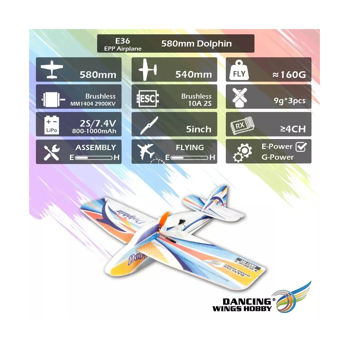 Dolphin 580mm E36 EPP Kit seul DW Hobby DW Hobby - Dancing Wings Hobby E3601 - 12 Dolphin 580mm E36 EPP Kit seul DW Hobby DW Hobby - Dancing Wings Hobby E3601 - 12