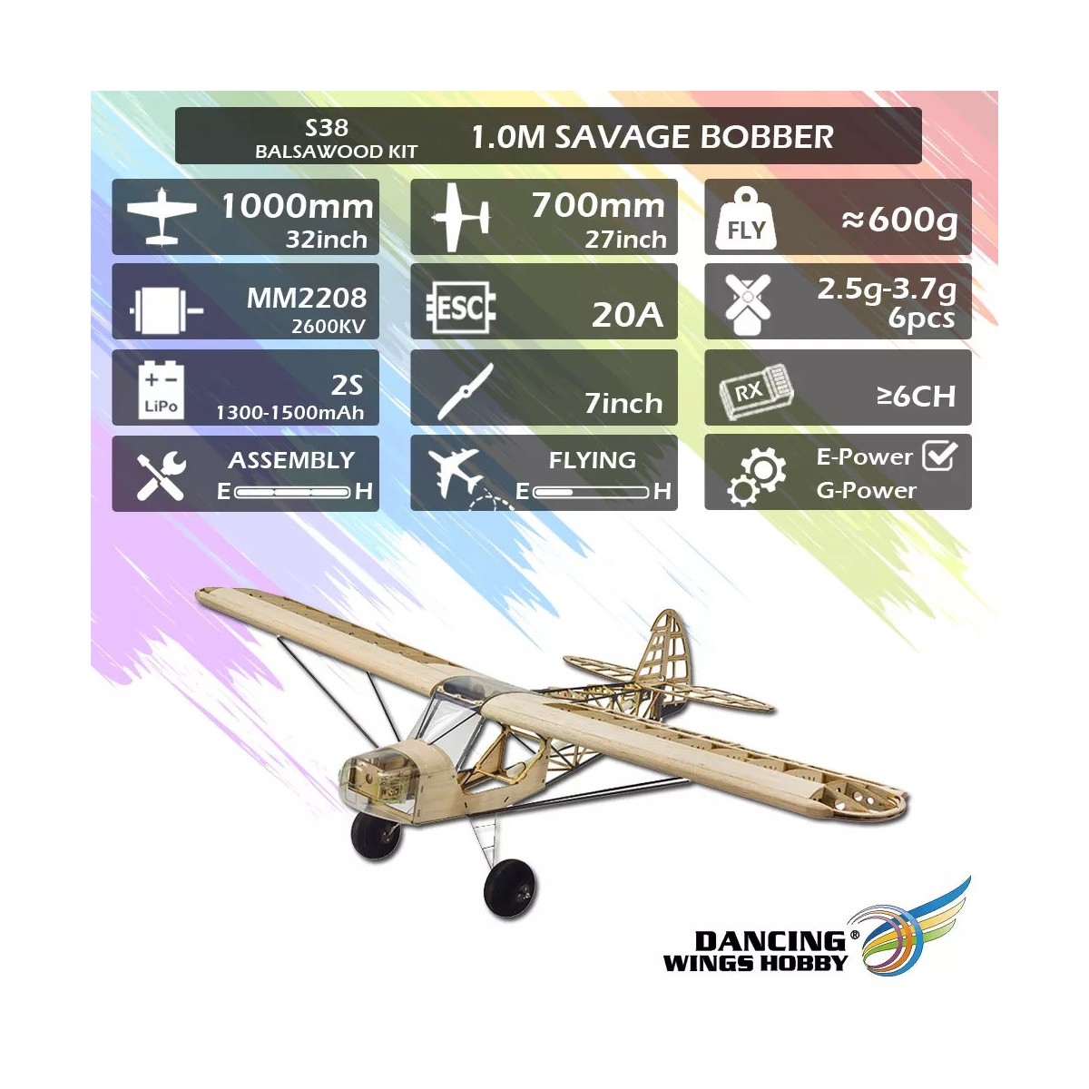 Savage Bobber 1000mm S38 Kit balsa PNP DW Hobby DW Hobby - Dancing Wings Hobby S3808 - 16