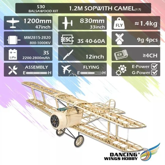 S3001-Sopwith Camel 1200mm S30 Balsa Kit DW Hobby