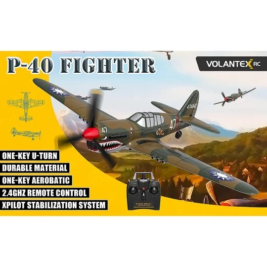 V761-13-Avion P40 Warhawk 400mm avec stabilisateur de vol RTF Volantex