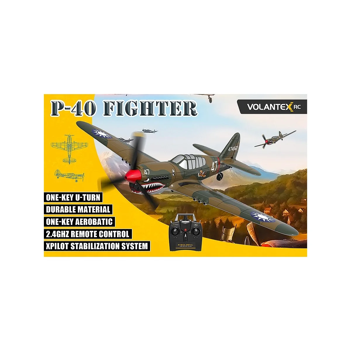 P40 Warhawk 400mm aircraft with RTF Volantex flight stabilizer Volantex V761-13 - 2 P40 Warhawk 400mm aircraft with RTF Volantex flight stabilizer Volantex V761-13 - 2