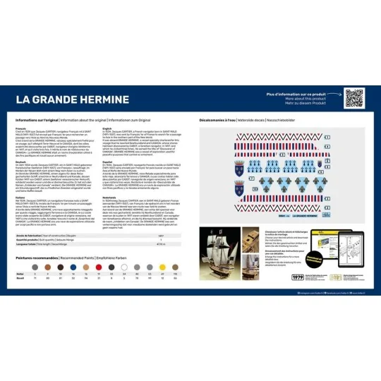 HEL-56841-Boat La Grande Hermine 1/150 Heller + glue and paints - HEL-56841