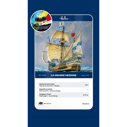 HEL-56841-Boat La Grande Hermine 1/150 Heller + glue and paints