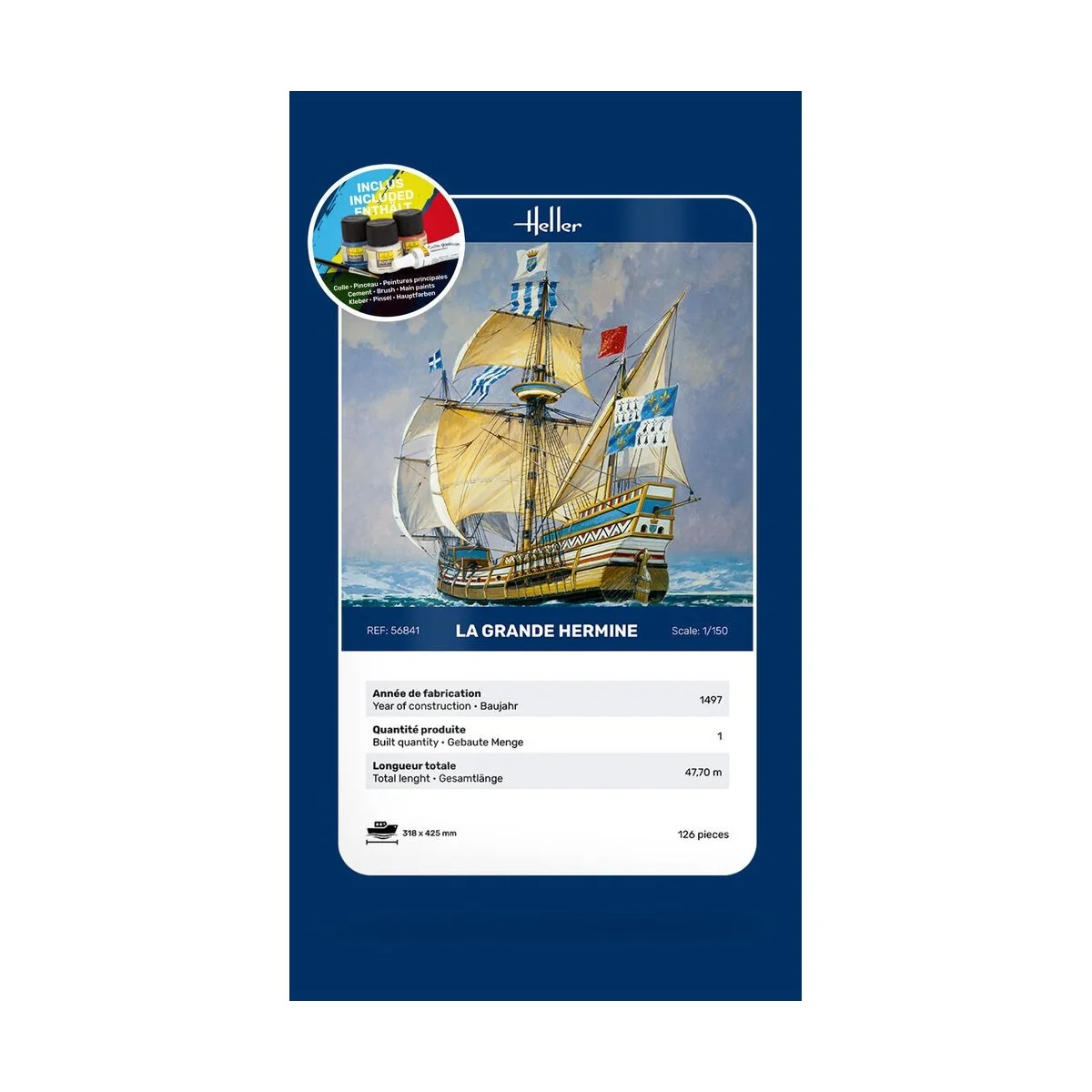 Boat La Grande Hermine 1/150 Heller + glue and paints Heller HEL-56841 - 5 Boat La Grande Hermine 1/150 Heller + glue and paints Heller HEL-56841 - 5