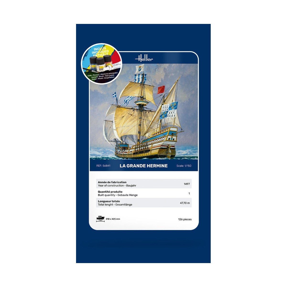 Boat La Grande Hermine 1/150 Heller + glue and paints Heller HEL-56841 - 5