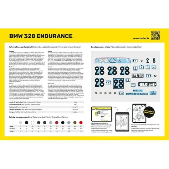 HEL-56782-BMW 328 Endurance 1/24 Heller + colle et peintures - HEL-56782
