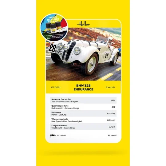 HEL-56782-BMW 328 Endurance 1/24 Heller + colle et peintures - HEL-56782