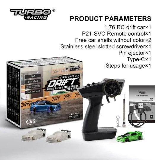 Micro Drift 1/76 RTR Turbo Racing Turbo Racing TB-C64 - 5 TB-C64-Micro Drift 1/76 RTR Turbo Racing - TB-C64