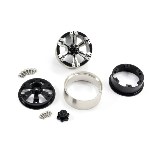 FAST0145-Fastrax 1/10 (2) Fastrax 6-spoke 1/10" aluminum beadlock heavy-duty rims, grey/black - FAST0145