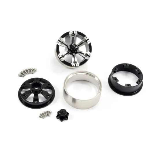 Beadlock 1.9" aluminum 6-spoke gray/black heavy wheels 1/10 (2) Fastrax Fastrax FAST0145 - 2 FAST0145-Fastrax 1/10 (2) Fastrax 6-spoke 1/10" aluminum beadlock heavy-duty rims, grey/black - FAST0145