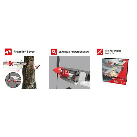 V761-5V2R-P-51D Mustang 400mm V1 Red Aircraft with Volantex RTF Flight Stabilizer