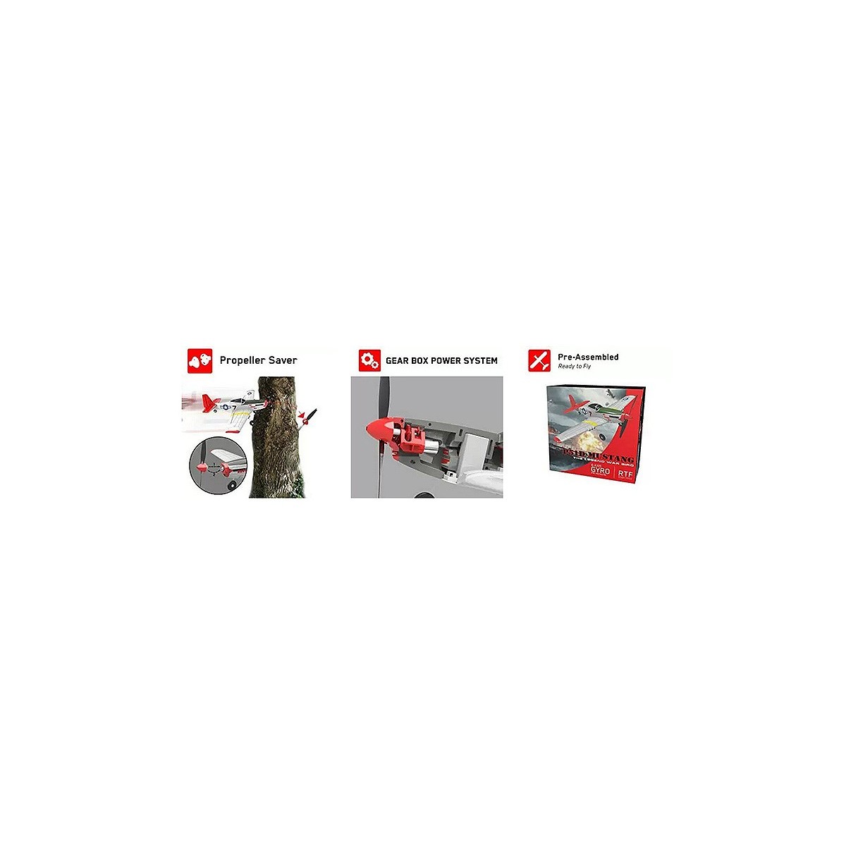 Avion P-51D Mustang 400mm V1 Rouge avec stabilisateur de vol RTF Volantex Volantex V761-5V2R - 2