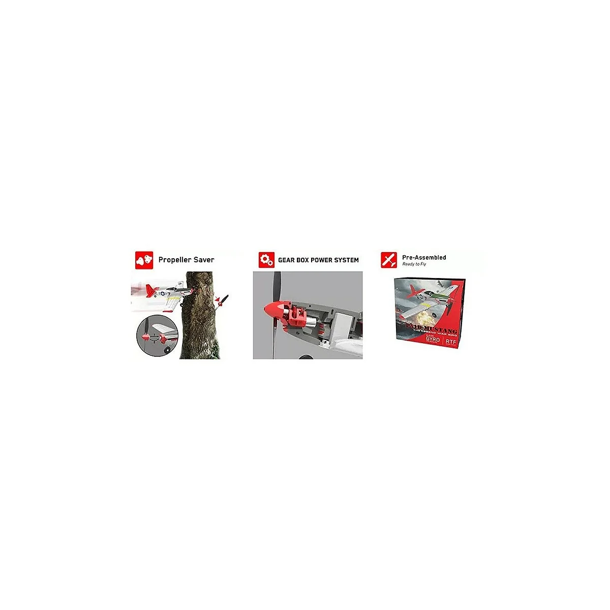 Avion P-51D Mustang 400mm V1 Rouge avec stabilisateur de vol RTF Volantex Volantex V761-5V2R - 2