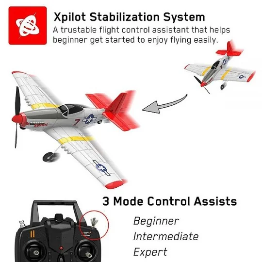 V761-5V2R-Avion P-51D Mustang 400mm V1 Rouge avec stabilisateur de vol RTF Volantex - V761-5V2R