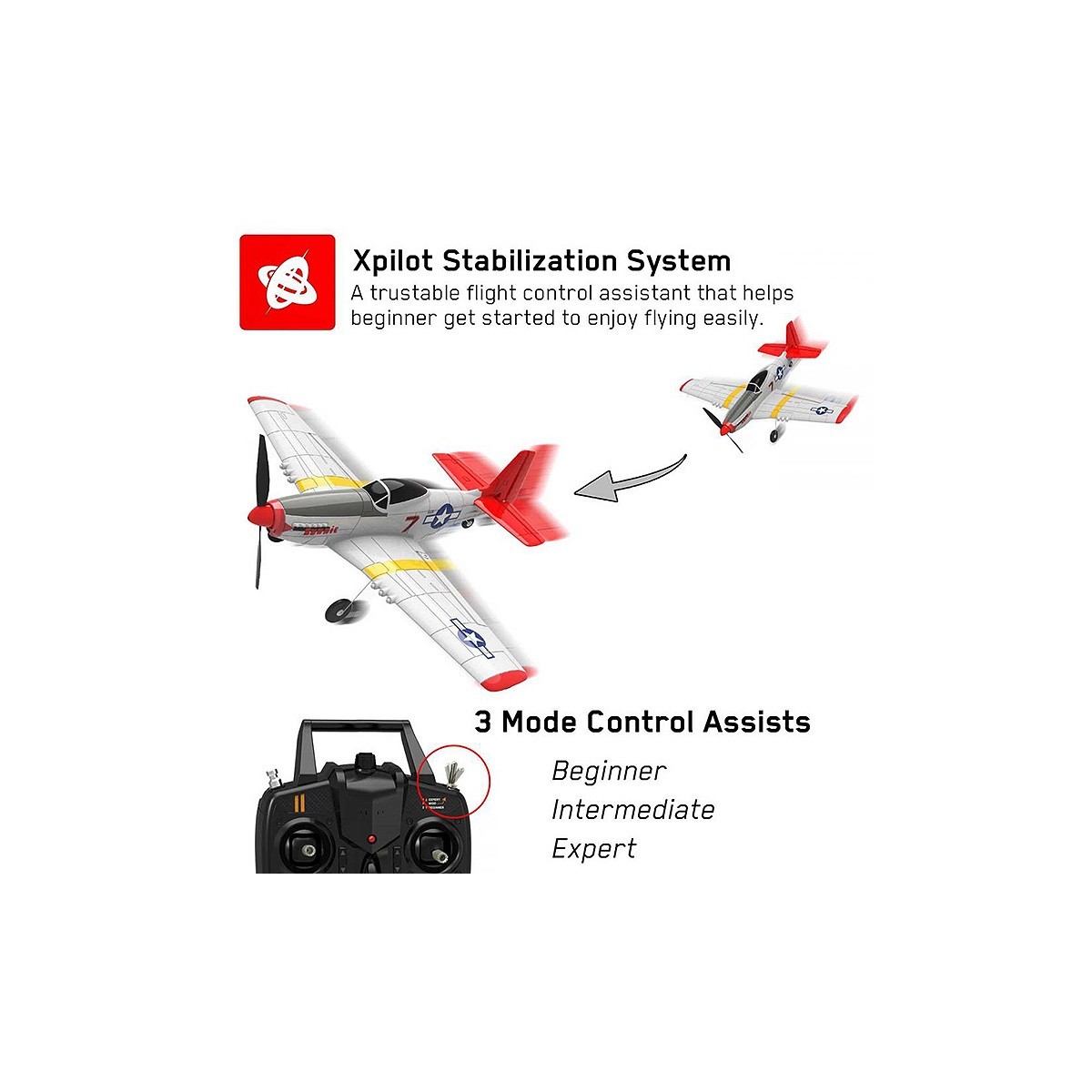 Avion P-51D Mustang 400mm V1 Rouge avec stabilisateur de vol RTF Volantex Volantex V761-5V2R - 3