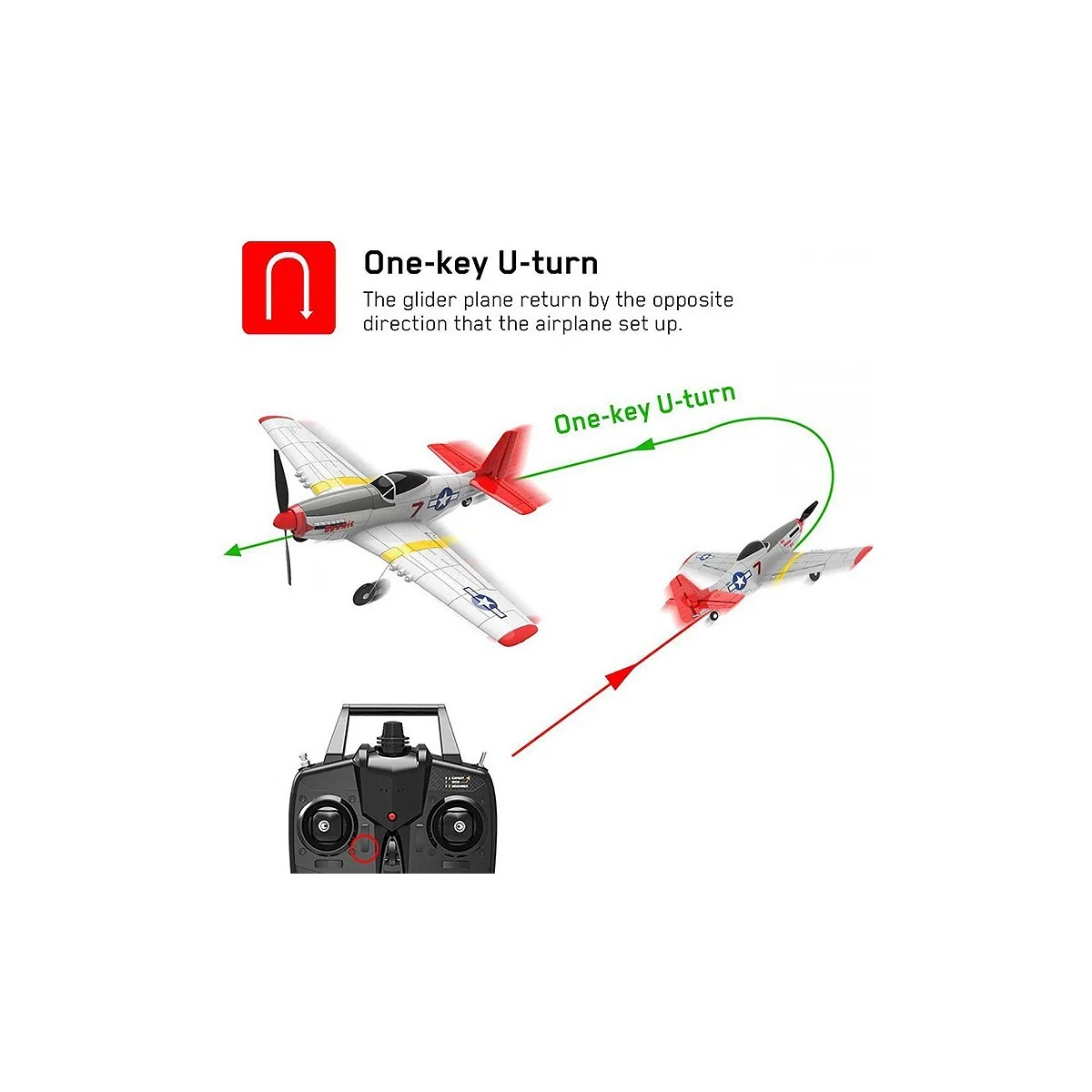 Avion P-51D Mustang 400mm V1 Rouge avec stabilisateur de vol RTF Volantex Volantex V761-5V2R - 4