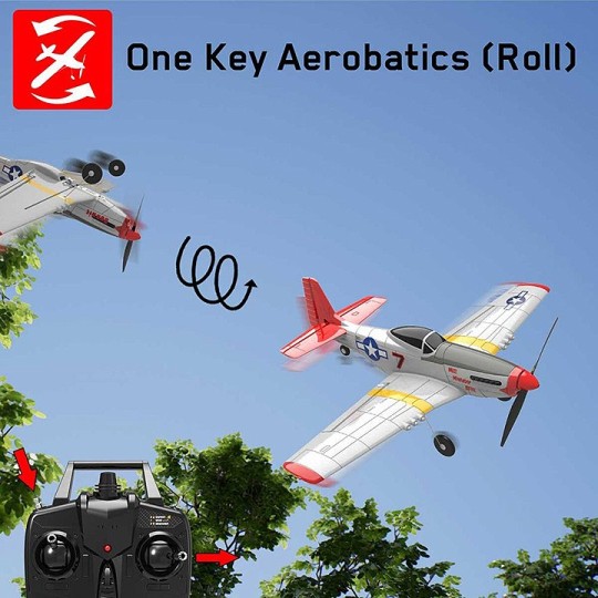 V761-5V2R-Avion P-51D Mustang 400mm V1 Rouge avec stabilisateur de vol RTF Volantex