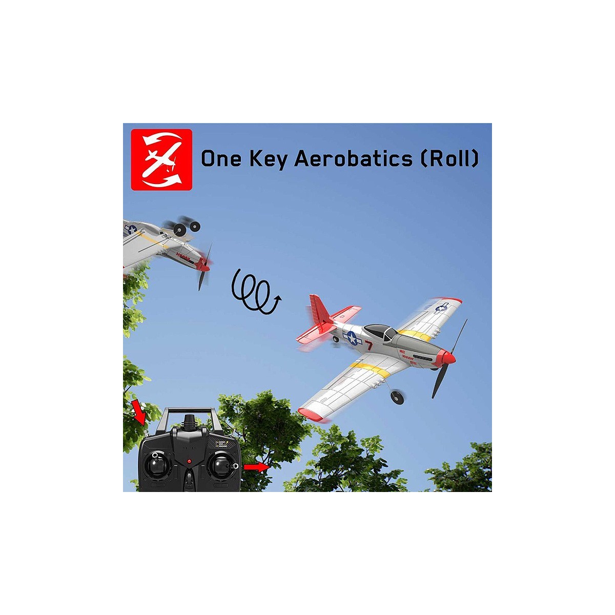 P-51D Mustang 400mm V1 Red Aircraft with Volantex RTF Flight Stabilizer Volantex V761-5V2R - 5