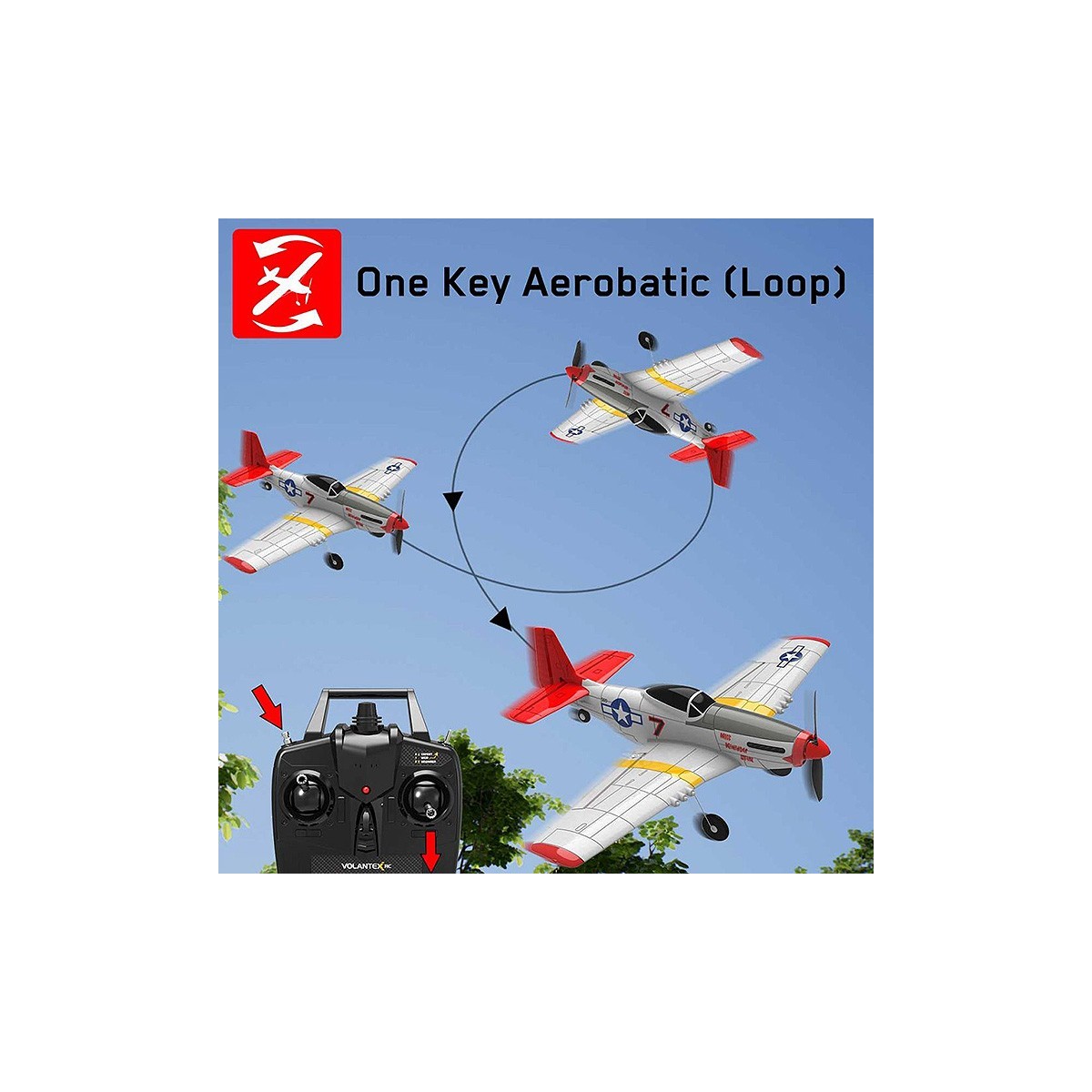 P-51D Mustang 400mm V1 Red Aircraft with Volantex RTF Flight Stabilizer Volantex V761-5V2R - 6