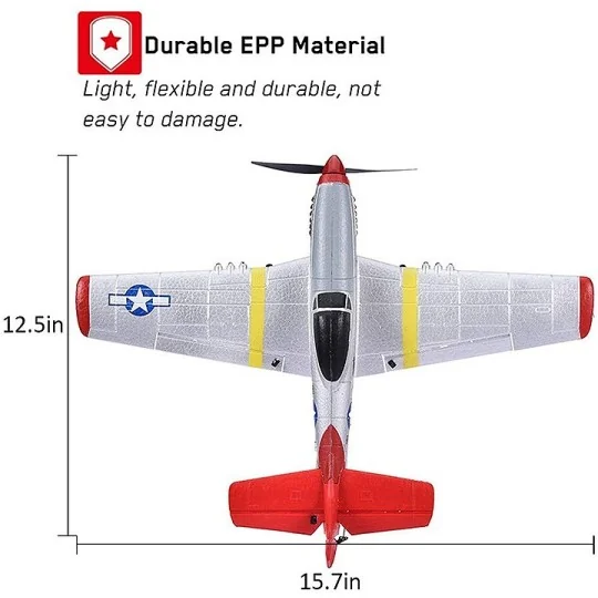 V761-5V2R-Avion P-51D Mustang 400mm V1 Rouge avec stabilisateur de vol RTF Volantex - V761-5V2R