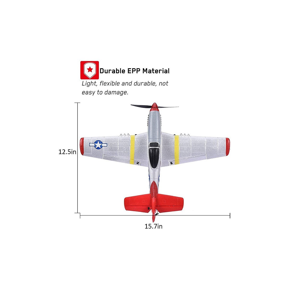 P-51D Mustang 400mm V1 Red Aircraft with Volantex RTF Flight Stabilizer Volantex V761-5V2R - 7