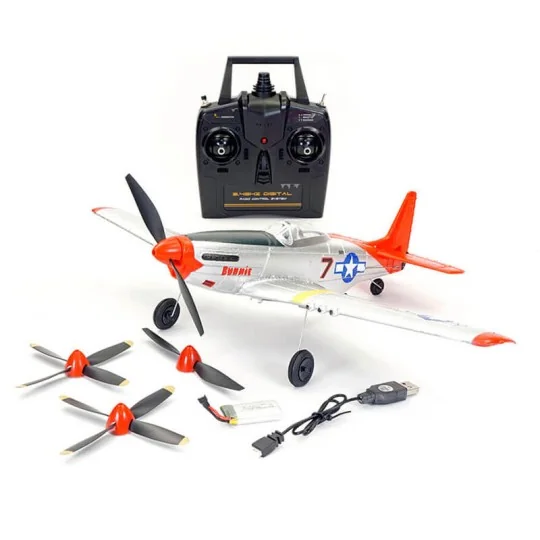 V761-5V2R-Avion P-51D Mustang 400mm V1 Rouge avec stabilisateur de vol RTF Volantex - V761-5V2R