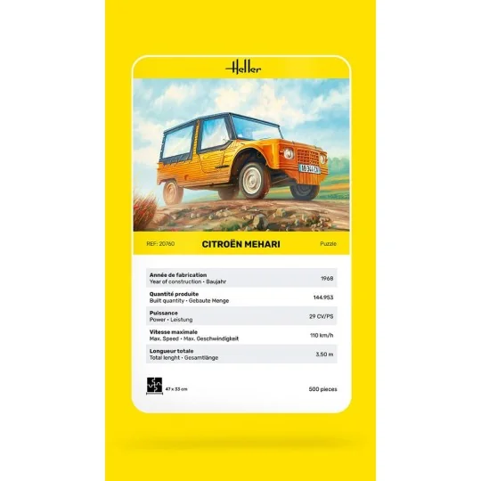 HEL-20760-Puzzle Citroën Mehari, 500 pièces Heller