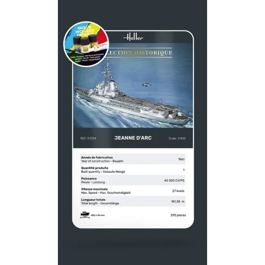 HEL-57034-Bateau Jeanne d'Arc 1/400 Heller + colle et peintures