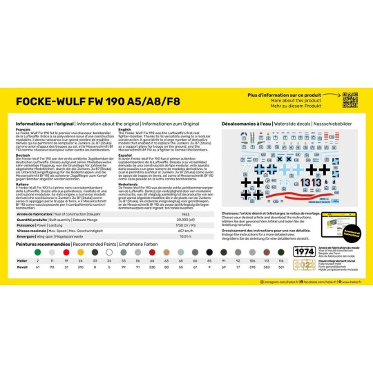 HEL-56235-Avion Foke-Wulf FW 190 A5/A8/F8 1/72 Heller + colle et peintures