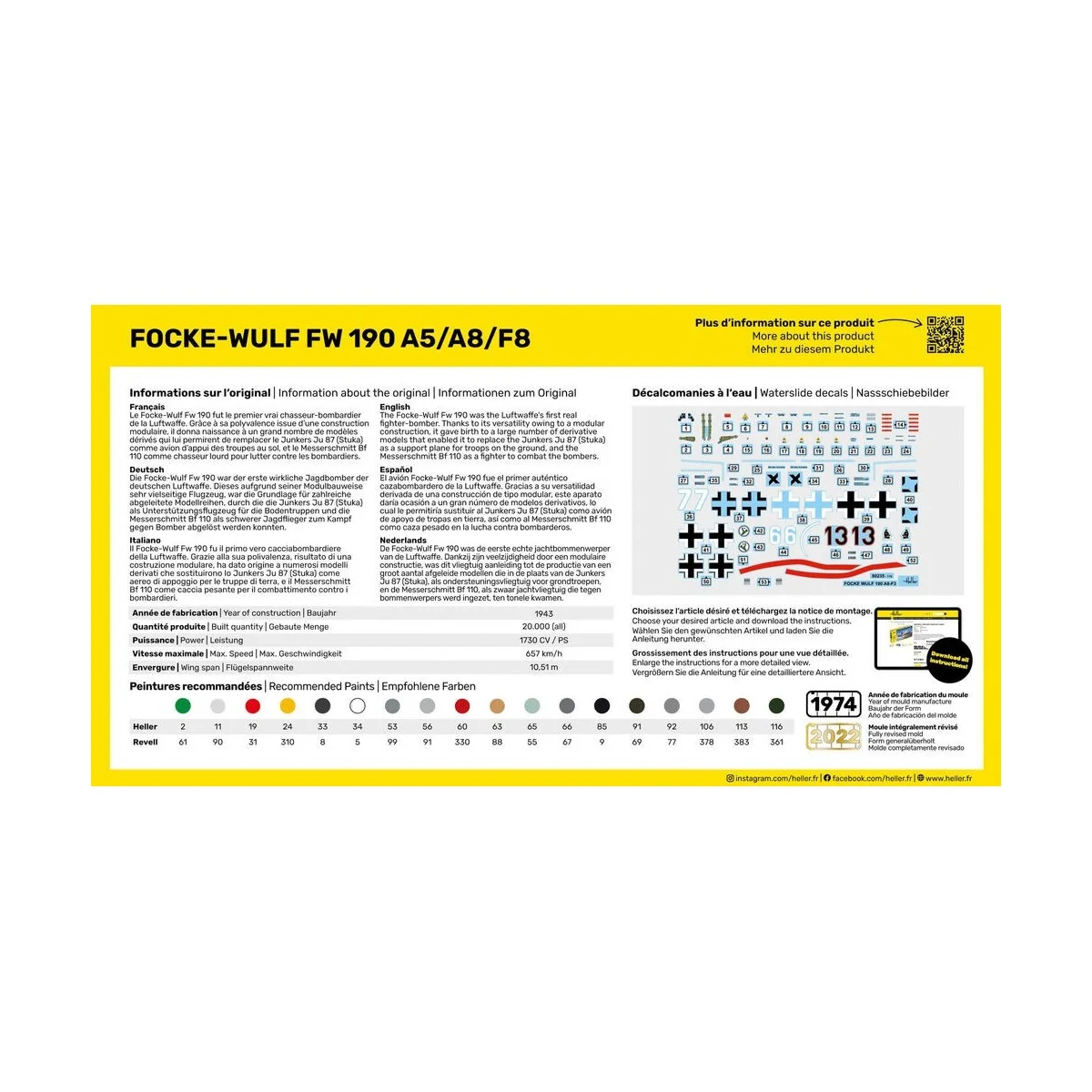 Avion Foke-Wulf FW 190 A5/A8/F8 1/72 Heller + colle et peintures Heller HEL-56235 - 2
