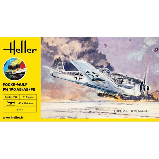Aircraft Foke-Wulf FW 190 A5/A8/F8 1/72 Heller + glue and paints Heller HEL-56235 - 3 HEL-56235-Aircraft Foke-Wulf FW 190 A5/A8/F8 1/72 Heller + glue and paints - HEL-56235