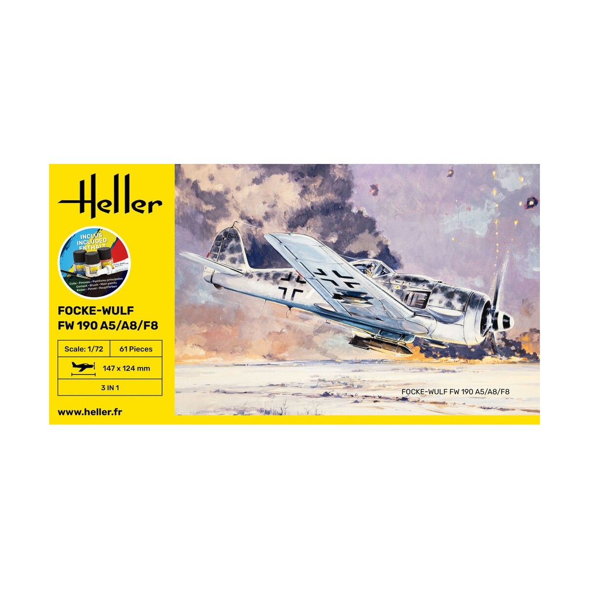Aircraft Foke-Wulf FW 190 A5/A8/F8 1/72 Heller + glue and paints Heller HEL-56235 - 3 Aircraft Foke-Wulf FW 190 A5/A8/F8 1/72 Heller + glue and paints Heller HEL-56235 - 3