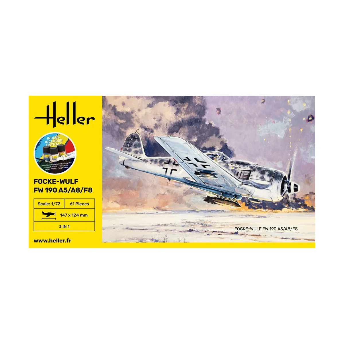 Aircraft Foke-Wulf FW 190 A5/A8/F8 1/72 Heller + glue and paints Heller HEL-56235 - 3 Aircraft Foke-Wulf FW 190 A5/A8/F8 1/72 Heller + glue and paints Heller HEL-56235 - 3